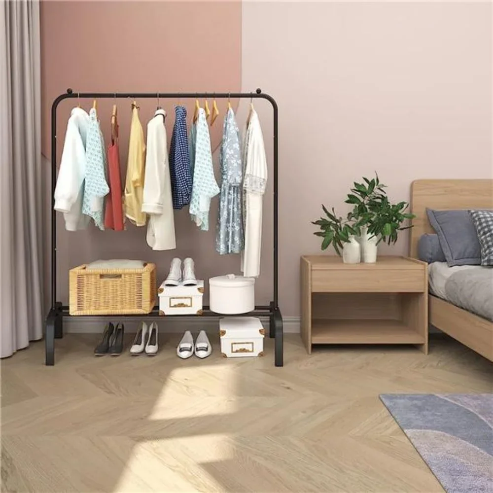 Metal Clothing Rack, 43.3 Inches Garment Rack w Bottom Shelf for Hanging Clothes - Picture 4 of 6